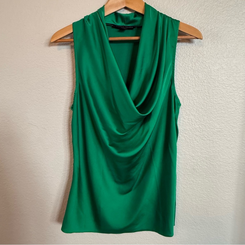 Charmeuse Sleeveless Drape Neck Women's Top - Emerald Green